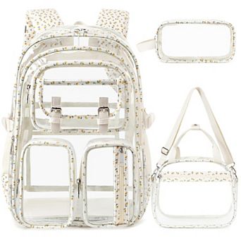 3 pc Clear Backpack Set Heavy Duty Stadium Approved School Work Travel Bag