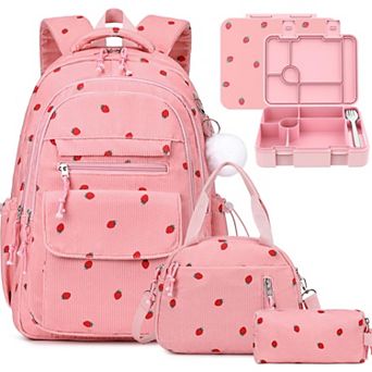 Corduroy School Set With Insulated Lunch Bag Pencil Case Utensils Bento Container 4 pc