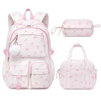 3 pc Corduroy School Backpack Set With Lunch Bag Pencil Pouch Lightweight Teen Girl Bookbag