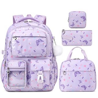 4 pc School Backpack Set With Insulated Lunch Box Pencil Case And Square Pouch