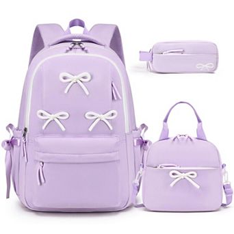 Aesthetic Bow Backpack Set With Lunch Box Pencil Case Casual School Travel Daypack