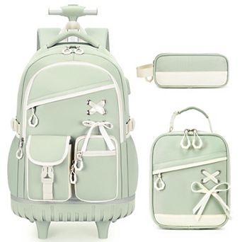 Rolling Backpack Set With Lunch Bag Pencil Case Wheeled School Travel Bag 3 pc