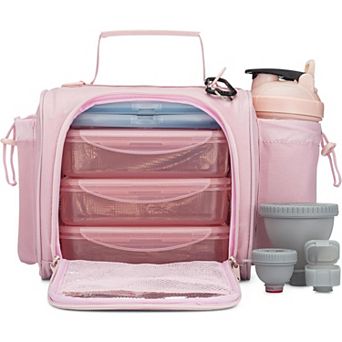 Insulated Meal Prep Lunch Bag Kit With Containers Shaker Bottle Ice Packs