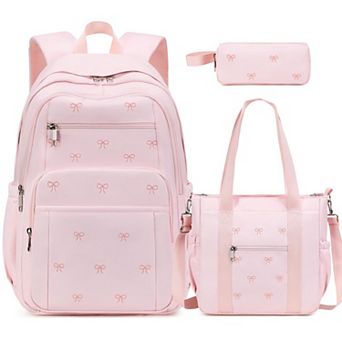 3 pc Embroidered School Backpack Set Crossbody Pencil Case