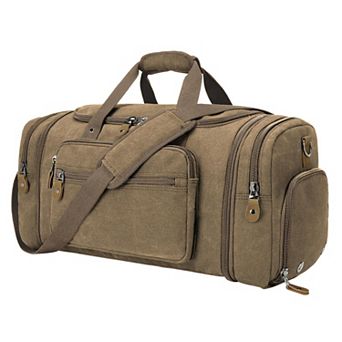 Expandable Canvas Duffle Bag 60L Travel Weekender With Multiple Pockets Durable Zippers