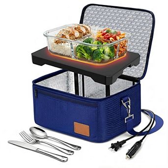 Portable Electric Food Warmer Lunch Box With Insulated Bag Utensils For Car Home Office