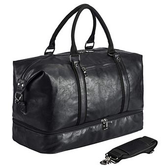 Weekender Overnight Carry On Travel Bag With Shoe Pouch Waterproof Leather Duffle