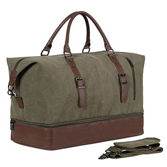 Weekender Overnight Carry On Travel Bag With Shoe Pouch Waterproof Leather Duffle