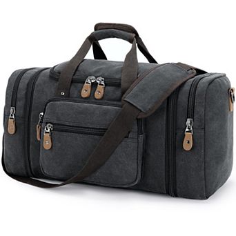 Canvas Expandable Travel Duffel Bag Multi Pocket Carry On Durable Zippers Detachable Strap