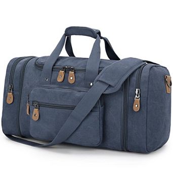 Canvas Expandable Travel Duffel Bag Multi Pocket Carry On Durable Zippers Detachable Strap
