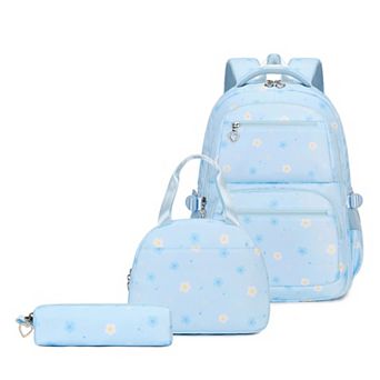 Flower Print School Backpack Set with Lunch Bag Pencil Case Laptop Compartment