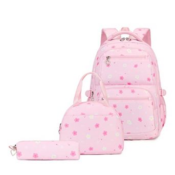 Flower Print School Backpack Set with Lunch Bag Pencil Case Laptop Compartment