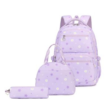 Flower Print School Backpack Set with Lunch Bag Pencil Case Laptop Compartment