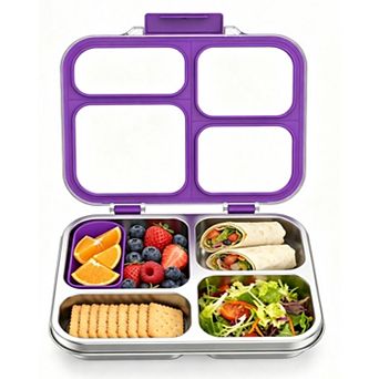 4 Compartment Stainless Steel Bento Box with Silicone Container Leak Proof Meal Prep Lunch Box