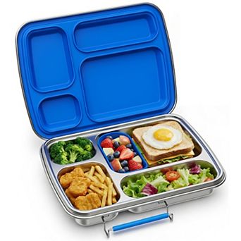 Stainless Steel Bento Lunch Box 4 Compartments With Sauce Jar Silicone Container