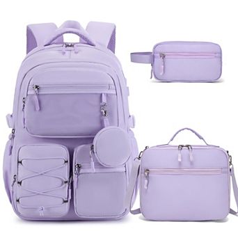 3 pc Teen School Backpack Set With Lunch Box Pencil Case Laptop Daypack