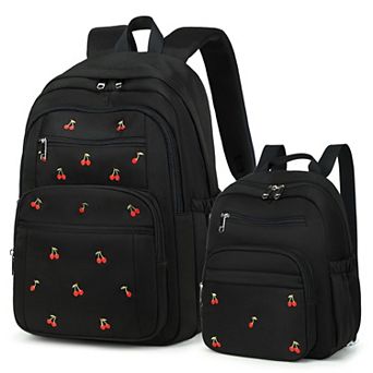 2 pc Embroidered School Backpack Set Aesthetic Travel Work Daily Use