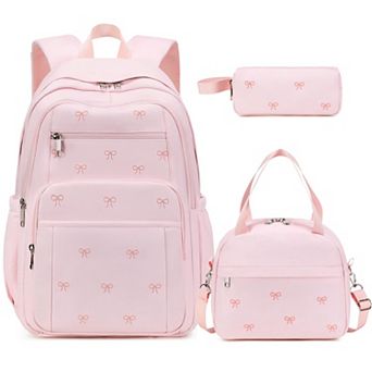 3 pc Embroidered School Set Aesthetic Bookbag Lunch Pouch Pencil Holder Travel Work