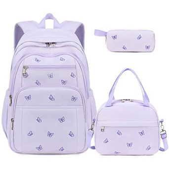 3 pc Embroidered School Set Aesthetic Bookbag Lunch Pouch Pencil Holder Travel Work
