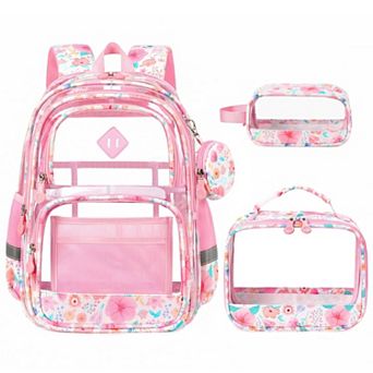 Clear Corduroy Clear PVC School Backpack Set With Lunch Bag Pencil Case