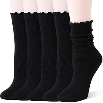 Womens 5 Pairs Merino Wool Ruffle Warm Cozy Soft Breathable Casual Socks