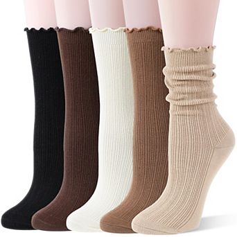 Womens 5 Pairs Merino Wool Ruffle Warm Cozy Soft Breathable Casual Socks