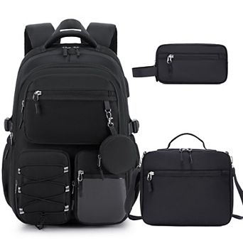 3 pc Teen School Backpack Set With Lunch Box Pencil Case Laptop Daypack