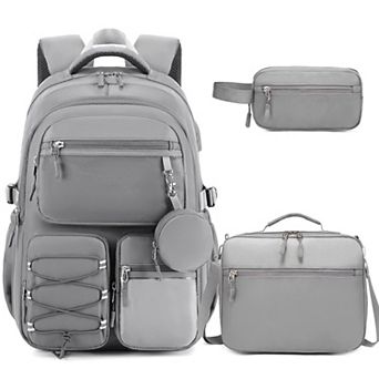3 pc Teen School Backpack Set With Lunch Box Pencil Case Laptop Daypack