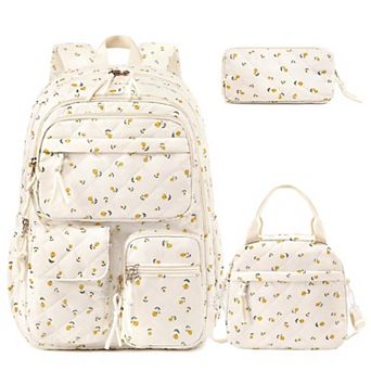 Quilted 3-In-1 Backpack Set For Teens Girls Lightweight School Bookbag With Lunch Box Pencil Case