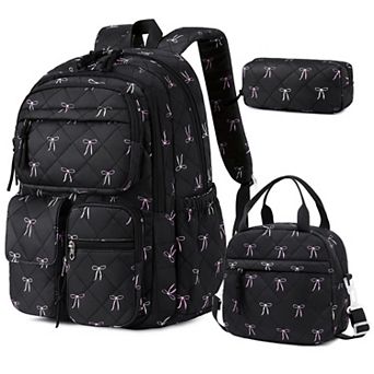 Quilted 3-In-1 Backpack Set For Teens Girls Lightweight School Bookbag With Lunch Box Pencil Case