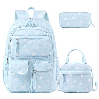 Quilted 3-In-1 Backpack Set For Teens Girls Lightweight School Bookbag With Lunch Box Pencil Case