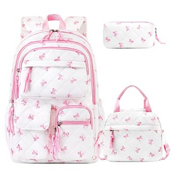 Quilted 3-In-1 Backpack Set For Teens Girls Lightweight School Bookbag With Lunch Box Pencil Case