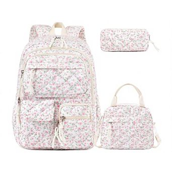 Quilted 3-In-1 Backpack Set For Teens Girls Lightweight School Bookbag With Lunch Box Pencil Case