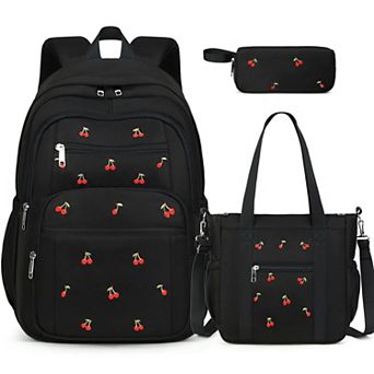 3 pc Embroidered Bow School Backpack Set Travel Commute Essentials
