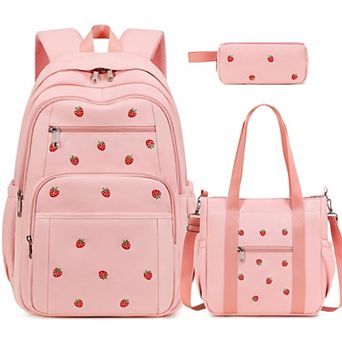 3 pc Embroidered Bow School Backpack Set Travel Commute Essentials