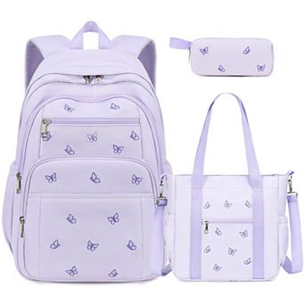 3 pc Embroidered Bow School Backpack Set Travel Commute Essentials
