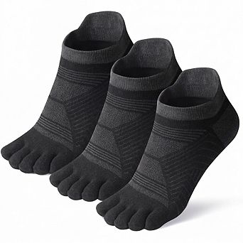 Coolmax Five Finger Athletic No Show Socks 3 Pairs Moisture Wicking Arch Support