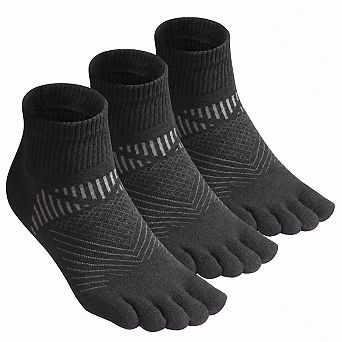 Coolmax Five Finger Athletic Running Quarter Ankle Socks 3 Pairs Moisture Wicking Arch Support