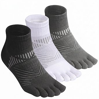 Coolmax Five Finger Athletic Running Quarter Ankle Socks 3 Pairs Moisture Wicking Arch Support