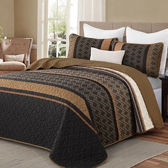 3 pc Striped Microfiber Quilt Set Lightweight All Season Bedding