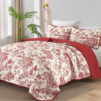 3 pc Botanical Toile Plants Quilt Set Ultra Soft Lightweight Microfiber Home Decor