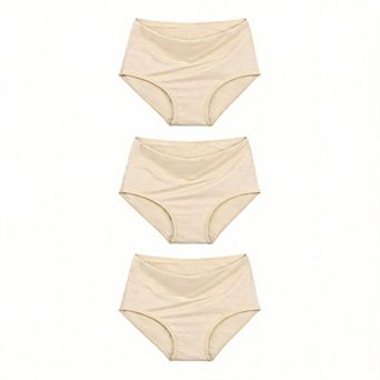 3-Pack Natural Colored Cotton High Waisted Tummy Control Skin Friendly Women's Briefs