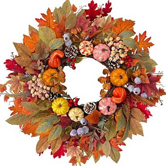 24 in Fall Wreath Thanksgiving Harvest Decor Handcrafted Farmhouse Front Door Accent