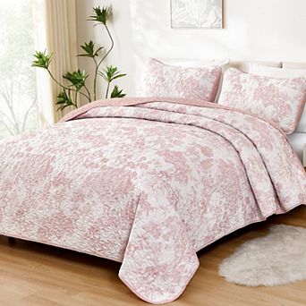 3 pc Botanical Plants Printed Reversible All Season Quilt Set