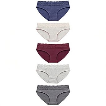 5-Pack Women Cotton Lace Bikini Underwear Soft Breathable Comfortable