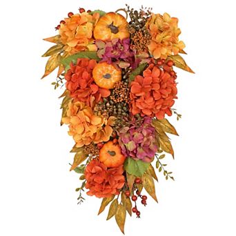 Artificial Fall Wreath Peony Mixed Floral Maple Leaves Berries Rustic Wall Decor