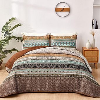 Bohemian 3 pc Quilt Set Lightweight Breathable All Season Bedding