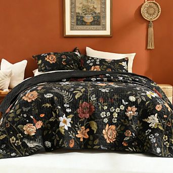 Botanical Bird Print Bedding Set Lightweight Soft All Season Coverlet