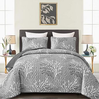 3 pc Botanical Floral Quilt Set Soft Lightweight All Season Bedding Cover