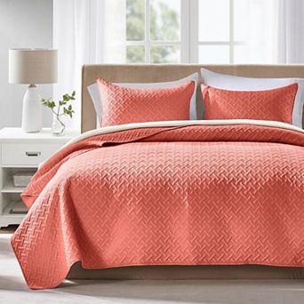 Queen Size 3 pc Lightweight Ultra Soft Microfiber Quilt Set Basket Weave All Season